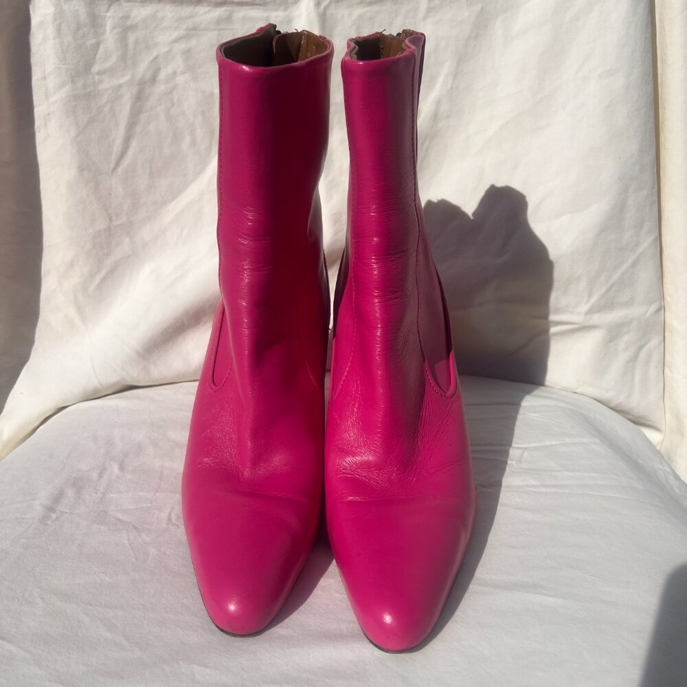 Zara Hot Pink Heeled Boots Booties - Picture 2 of 8